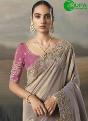 Divine Grey Color Tissue New Trendy Designer Party Wear Saree